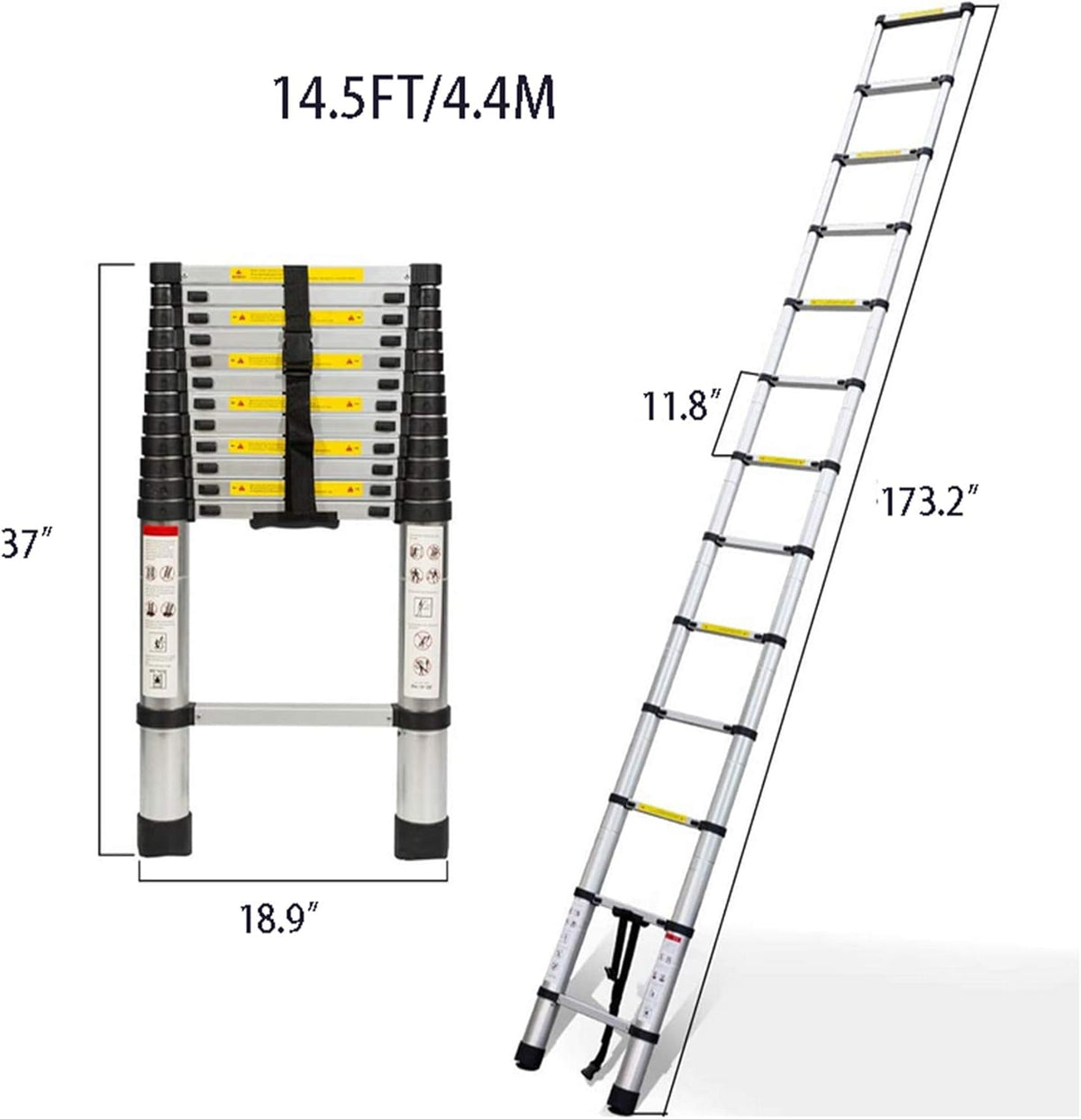 Aluminum Telescopic Extension Ladder, 330 lbs Capacity, 14.5FT A81066