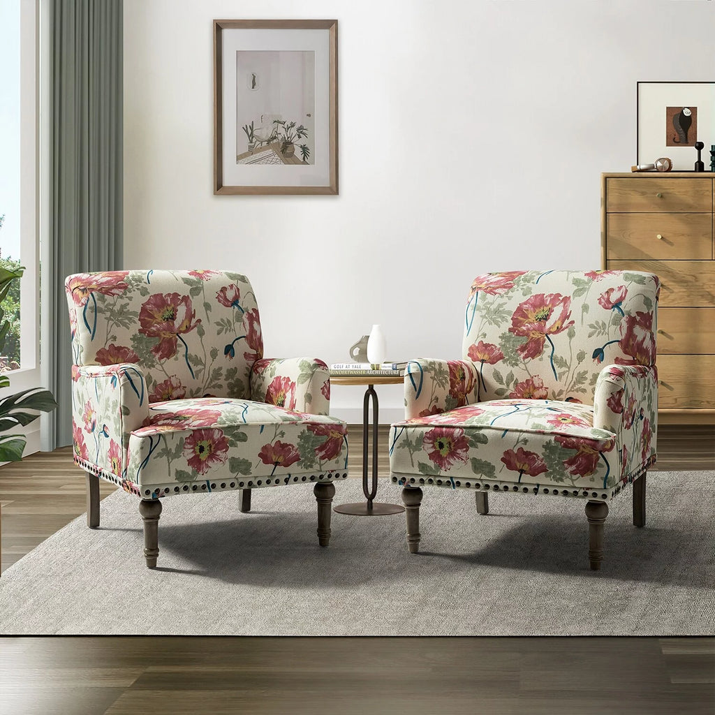 Set of 2 Floral Fabric Upholstered Accent Armchair with Nailhead Trim P865019