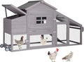 Red with White Wooden Chicken Coop with Wheels Z115328