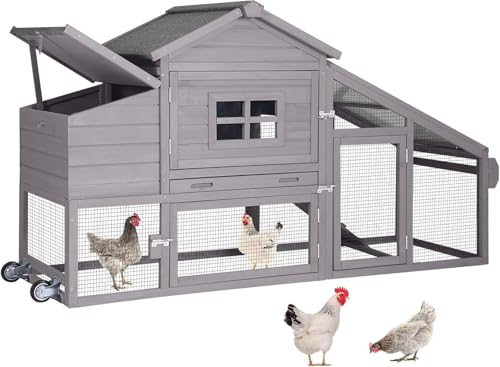 Red with White Wooden Chicken Coop with Wheels Z115328