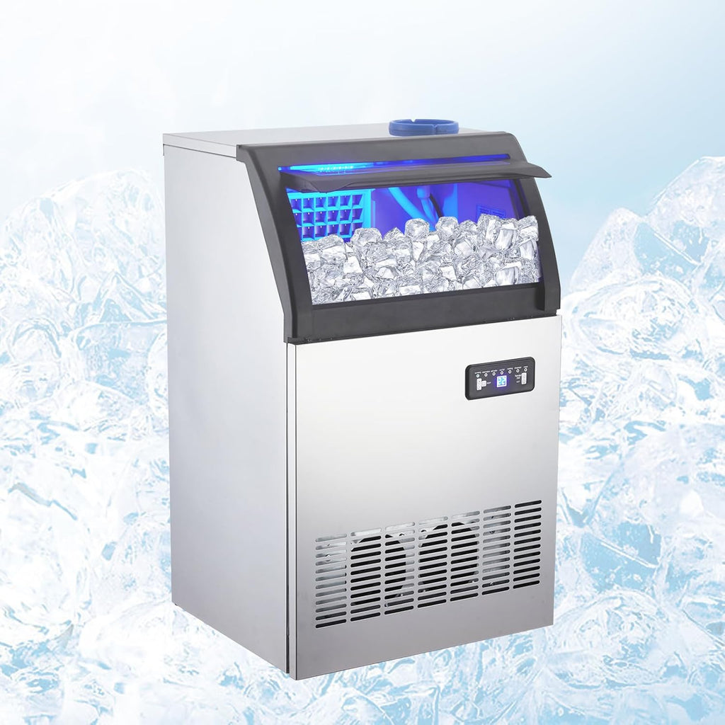 Stainless Steel Freestanding Ice Maker with 33 Lbs Ice Storage, 100 Lbs/24H D4633