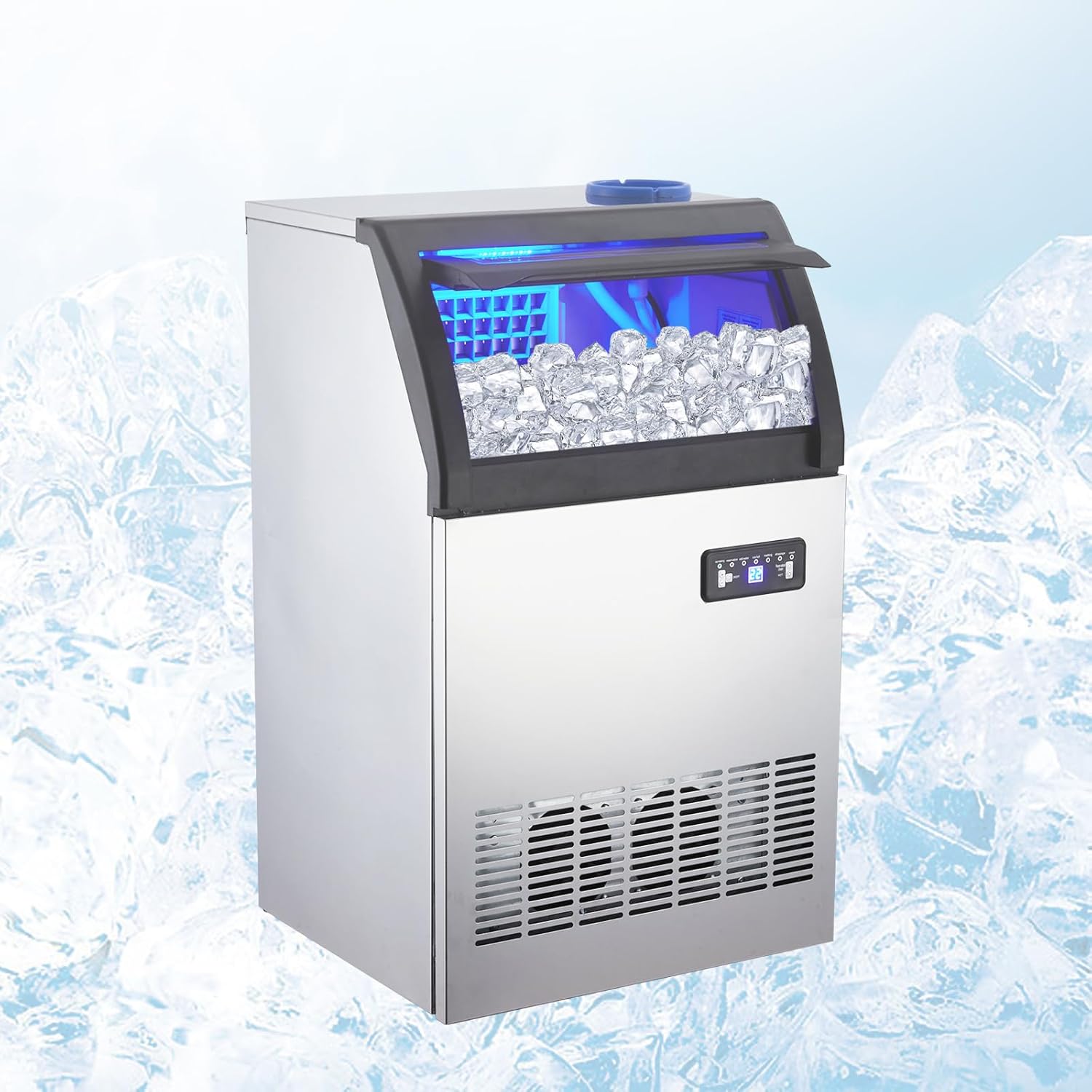 Stainless Steel Freestanding Ice Maker with 33 Lbs Ice Storage, 100 Lbs/24H D4633