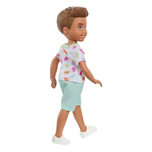 Chelsea Doll with Long Blonde Hair & Blue Eyes Wearing Removable Purple Flowered Dress & Yellow Shoes O737577