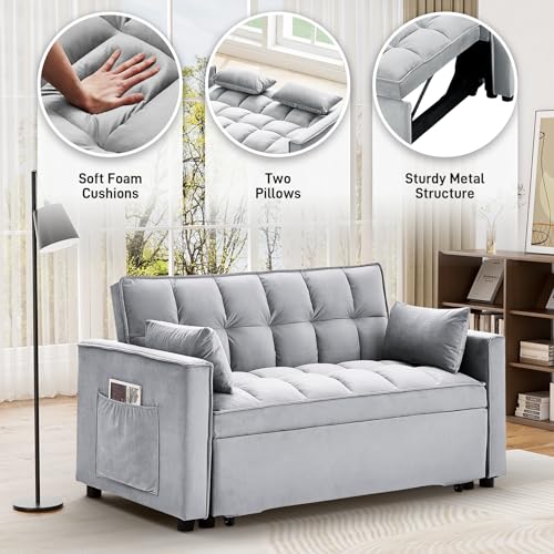 Dark Grey Velvet Convertible Sleeper Sofa Bed W6602