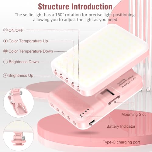 60 LED Portable Selfie Light with Clip & Tripod Adapter Rechargeable 2200mAh Z15368