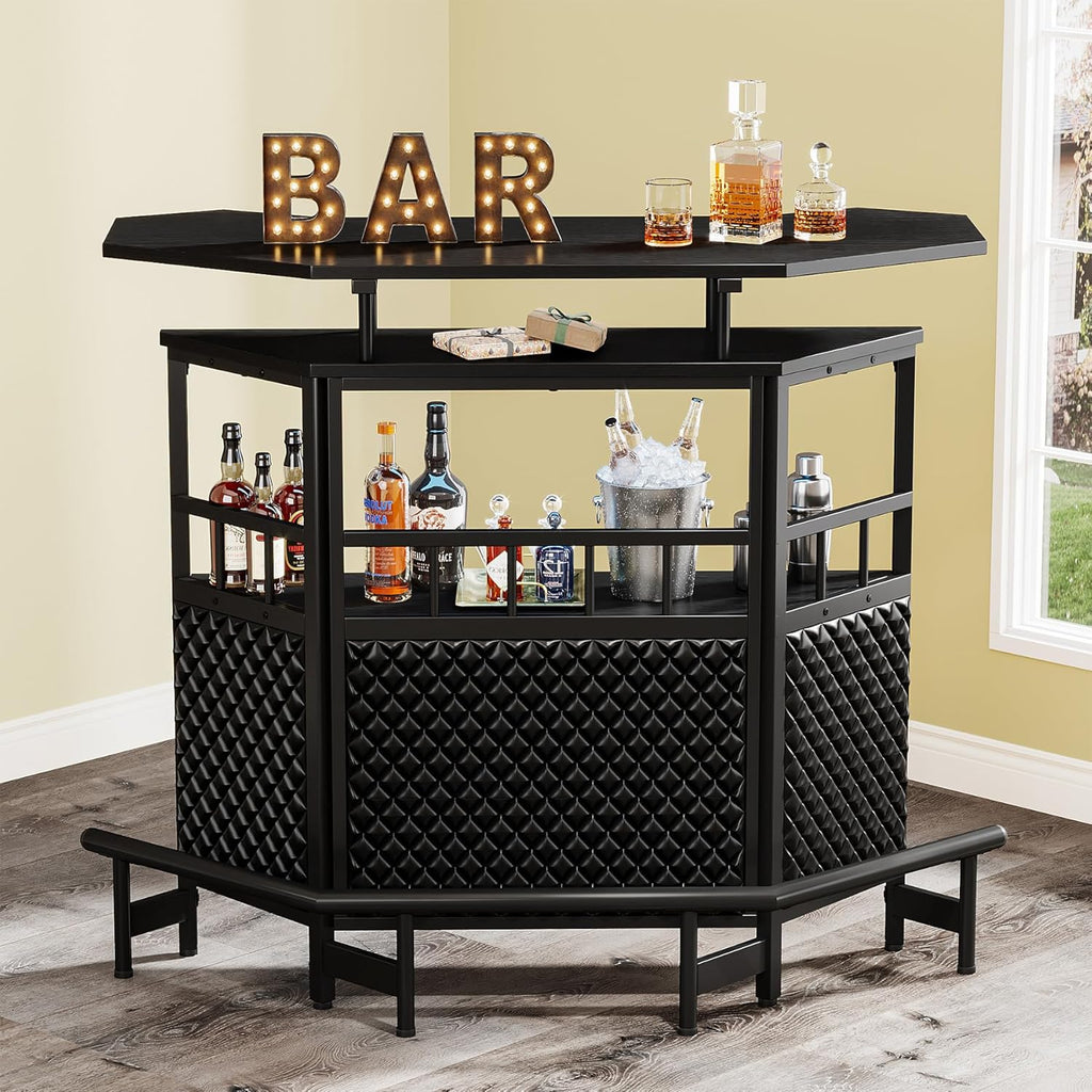 Black 4 Tier Bar Cabinet with Stemware Rack K2116