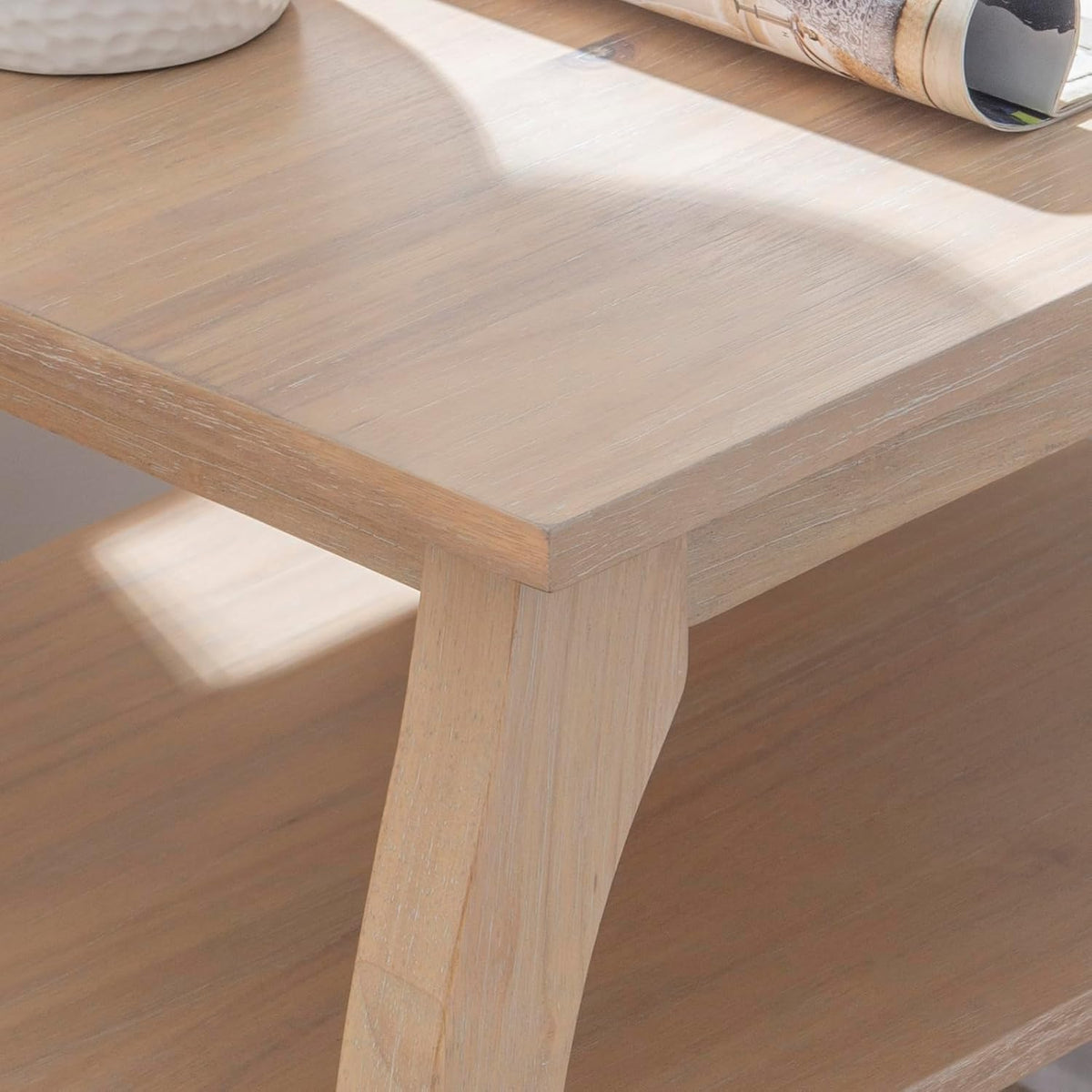 Natural Wooden Side Table with Curved Legs and Two Display Shelves W768490