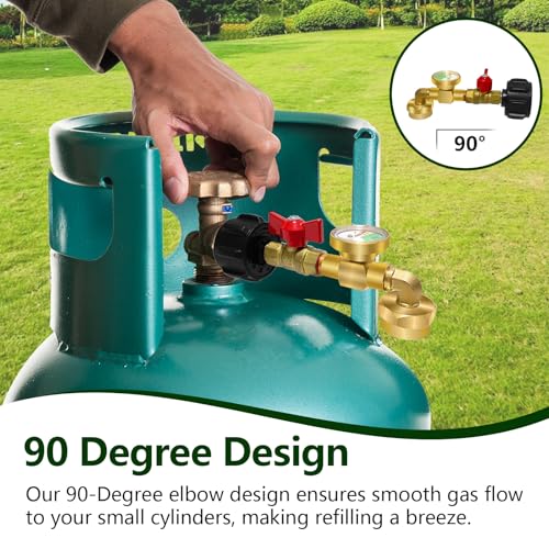 Propane Refill Adapter with Gauge Valve, Solid Brass O335