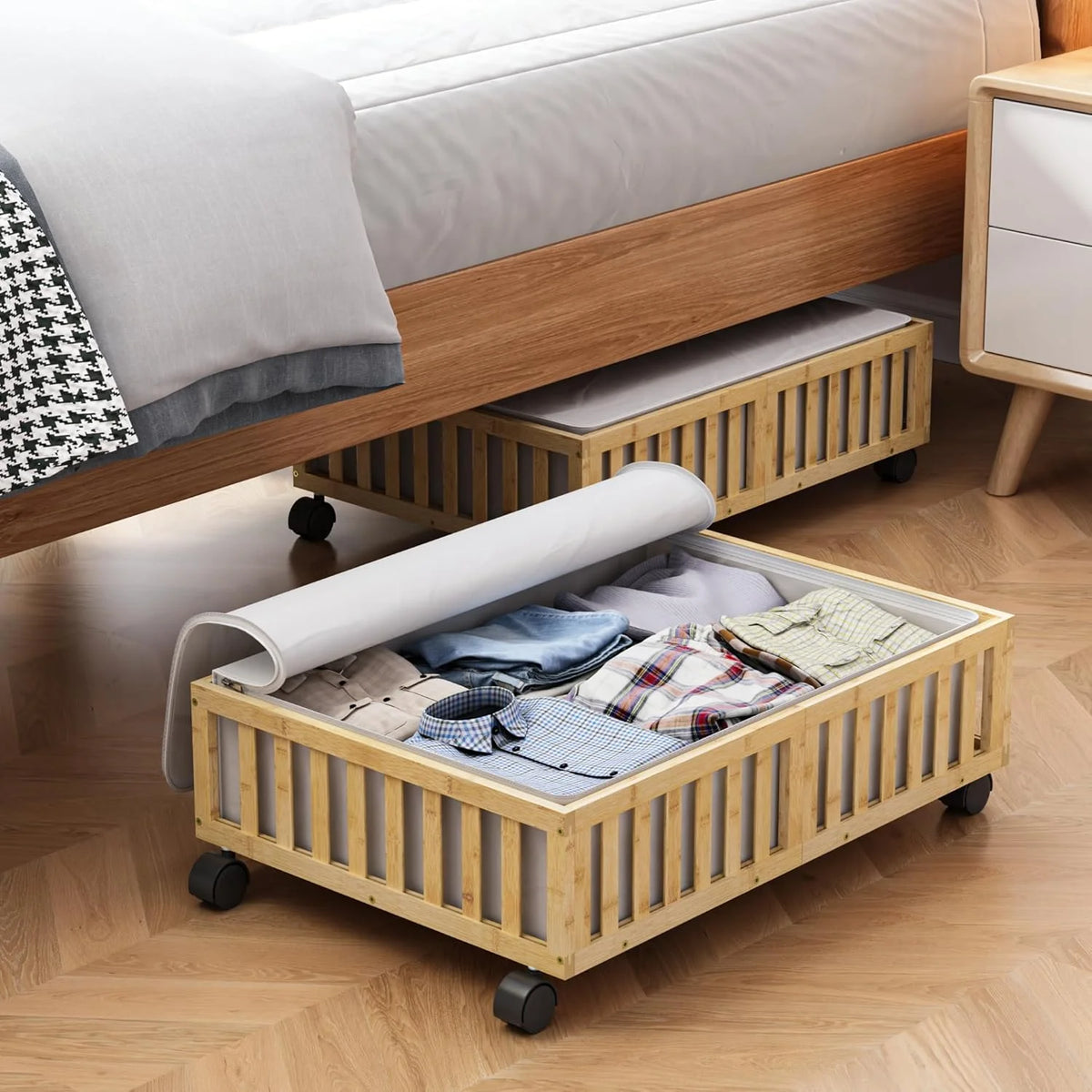 White 2 Pack Large Wood Rolling Underbed Storage Drawers Q23476