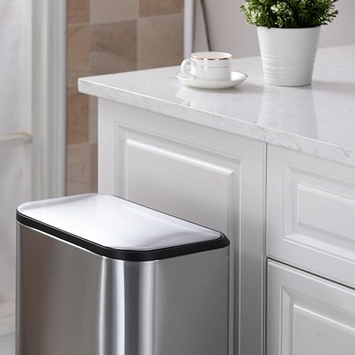 13 Gallon Stainless Steel Step Trash Can with Soft Close Lid W2025