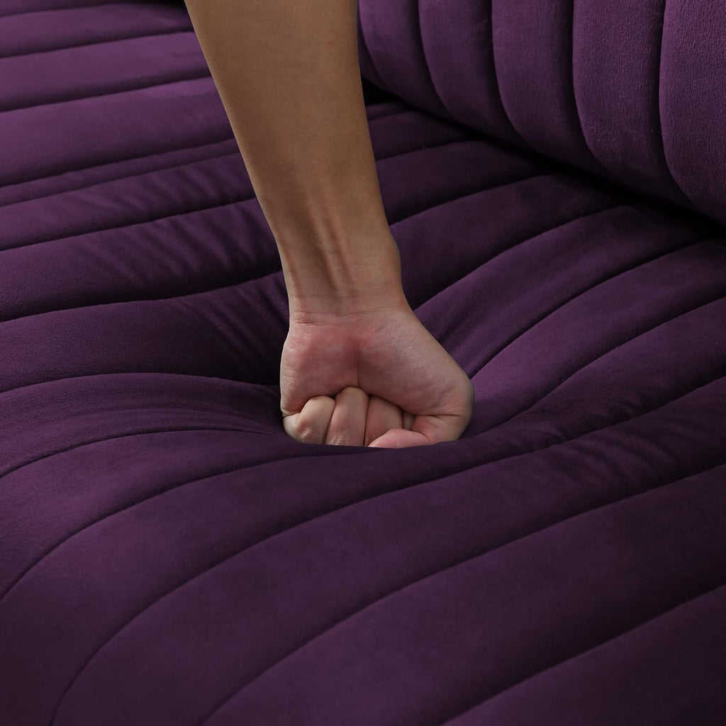 Purple Velvet Round Arm Loveseat Sofa with 2 Throw Pillows G47074