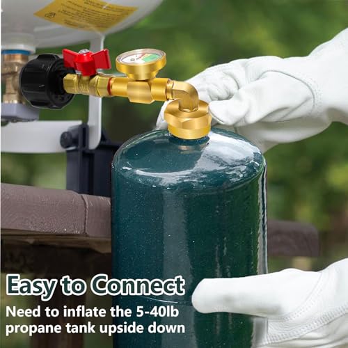 Propane Refill Adapter with Gauge Valve, Solid Brass O335