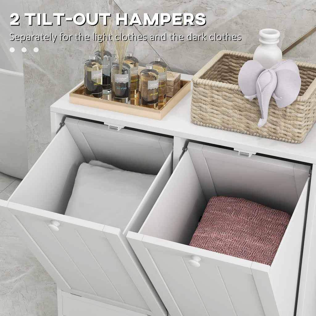 White Tilt-out Laundry Storage Cabinet with 2 Hamper Compartments K2013