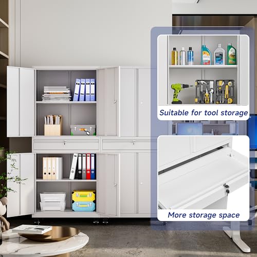 White Metal Storage Cabinet with Wheels and Locking Drawer A1843