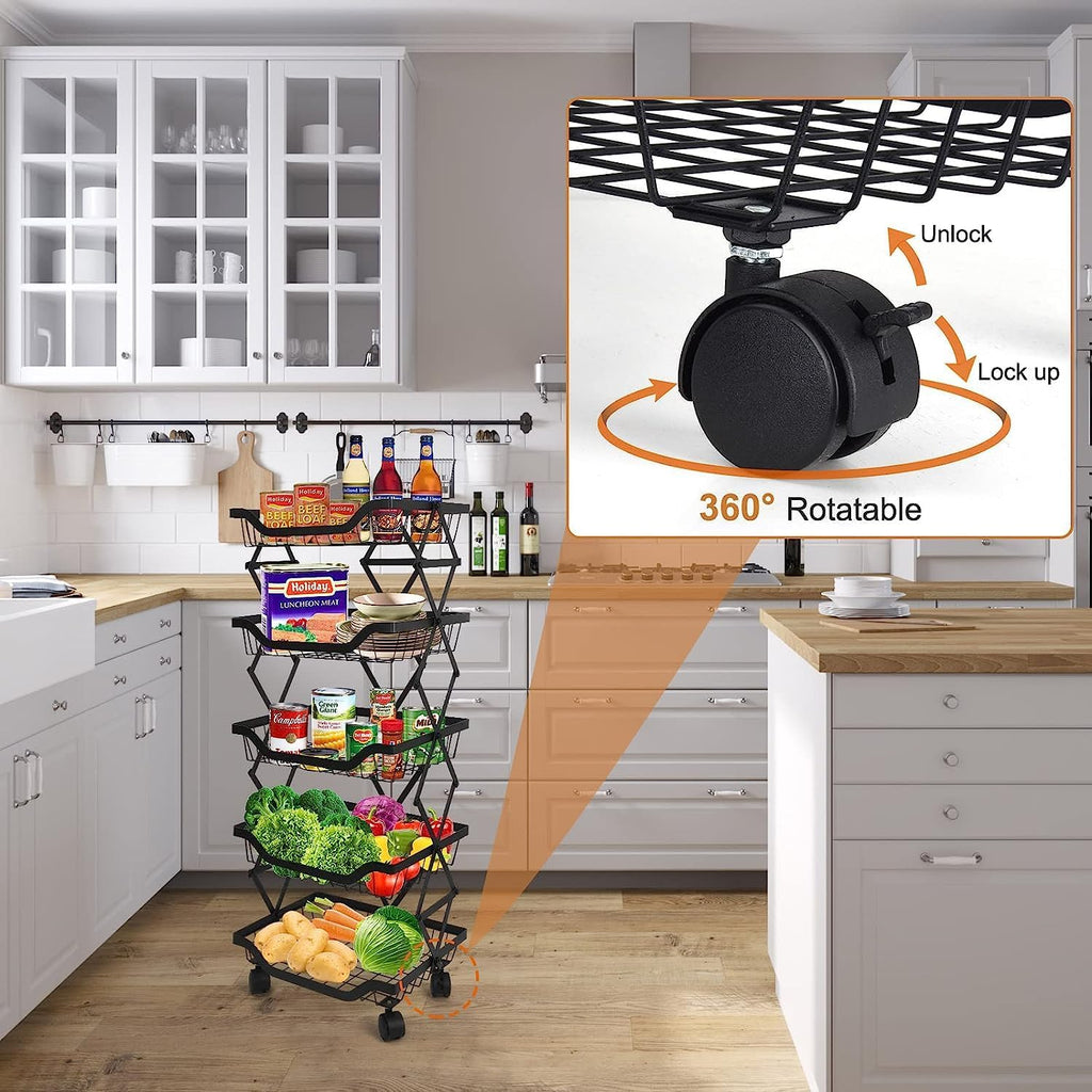 5 Tier Foldable Rolling Storage Cart with Lockable Wheels B1205