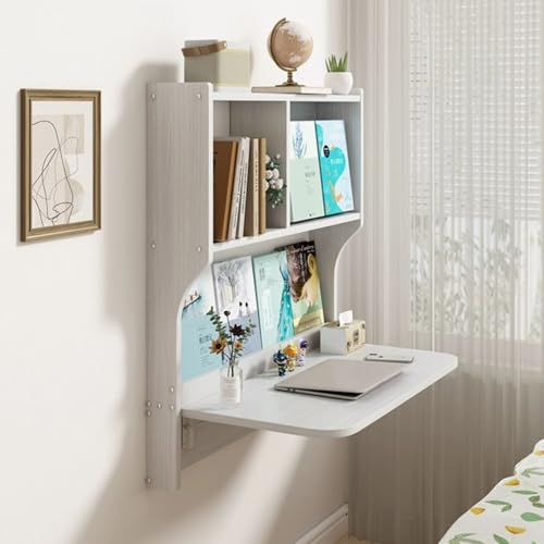 Brown Wall Mounted Drop-Leaf Table with Storage Shelves H47575