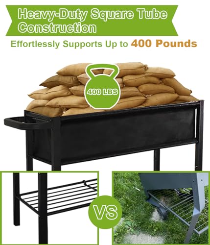 Black Raised Garden Bed with Legs on Wheels T300