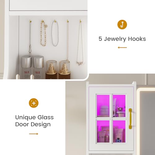 White Vanity Desk with Touch Screen Mirror and Lights, 6 Drawers N237208