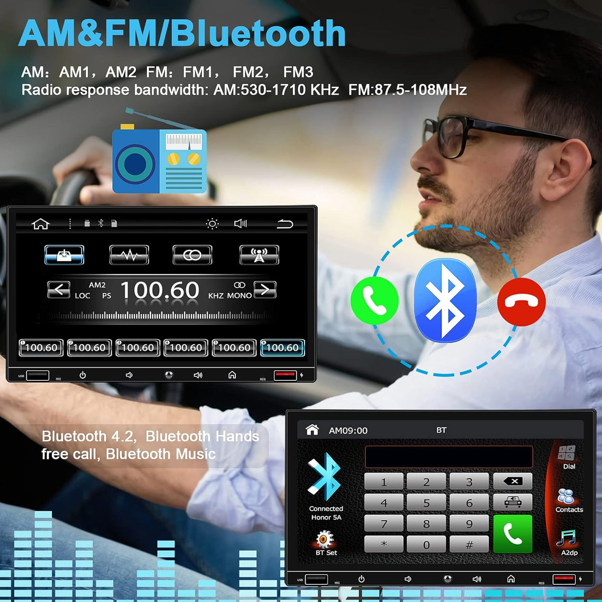 7 Inch Double Din Car Stereo with Touchscreen Bluetooth I30809