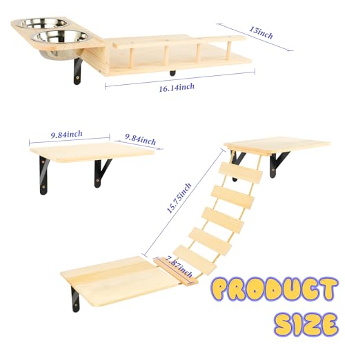 Set of 5 Cat Wall Shelves with 2 Cat Food Bowls, 1 Bridge Ladder & 3 Cat Wall Steps B158875