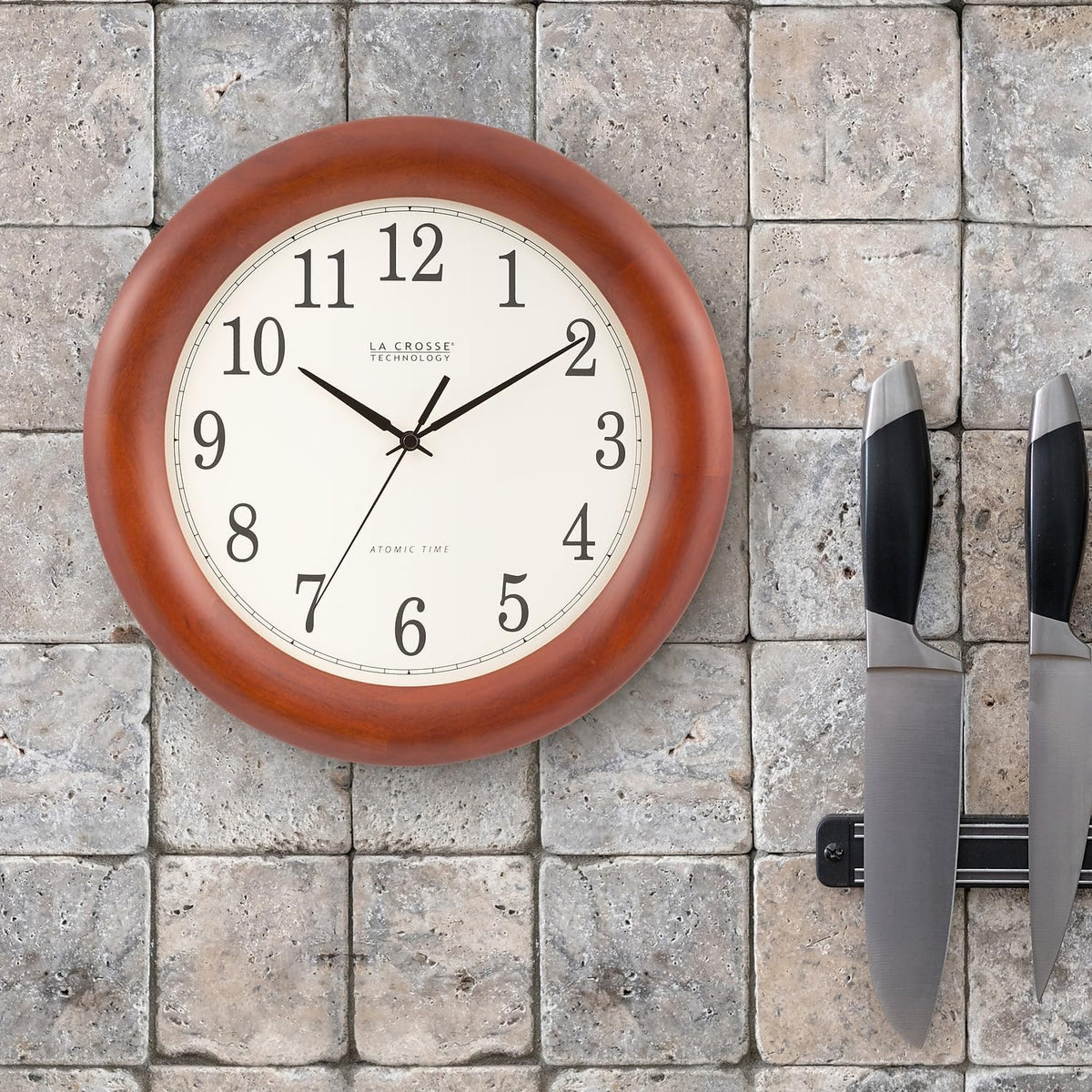 12.5 Inch Cherry Wood Atomic Analog Clock J98422