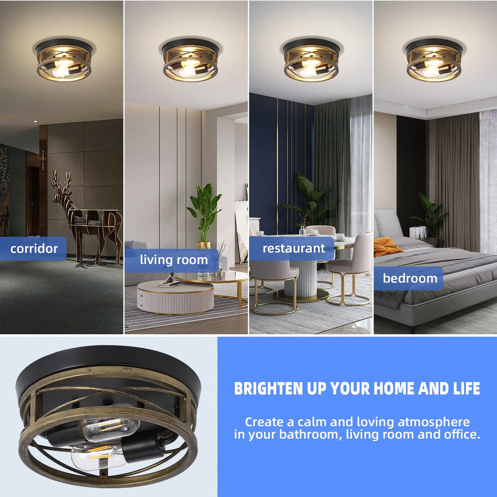 Bronze Round Metal Flush Mount Ceiling Light Fixture A60044