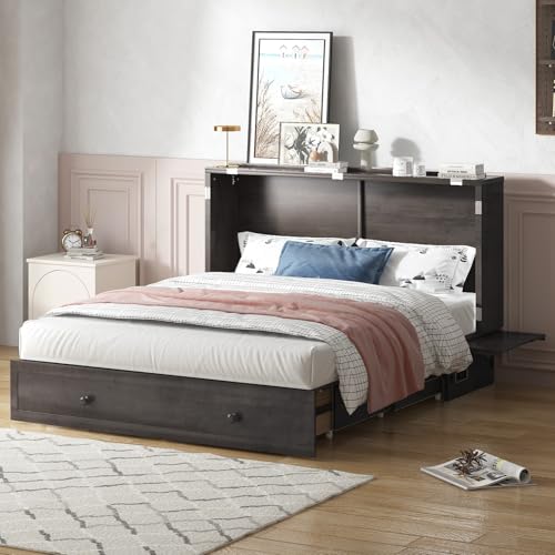 Murphy Bed with USB Charging Station, Memory Foam Queen Size Mattress, Storage Drawer M164818