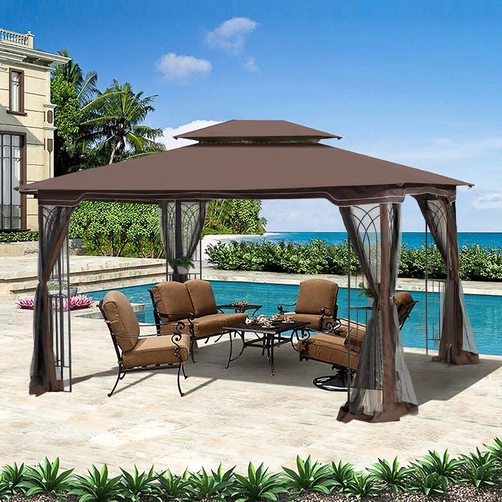 Brown Outdoor Patio Gazebo Canopy Tent With Mosquito Net A7889