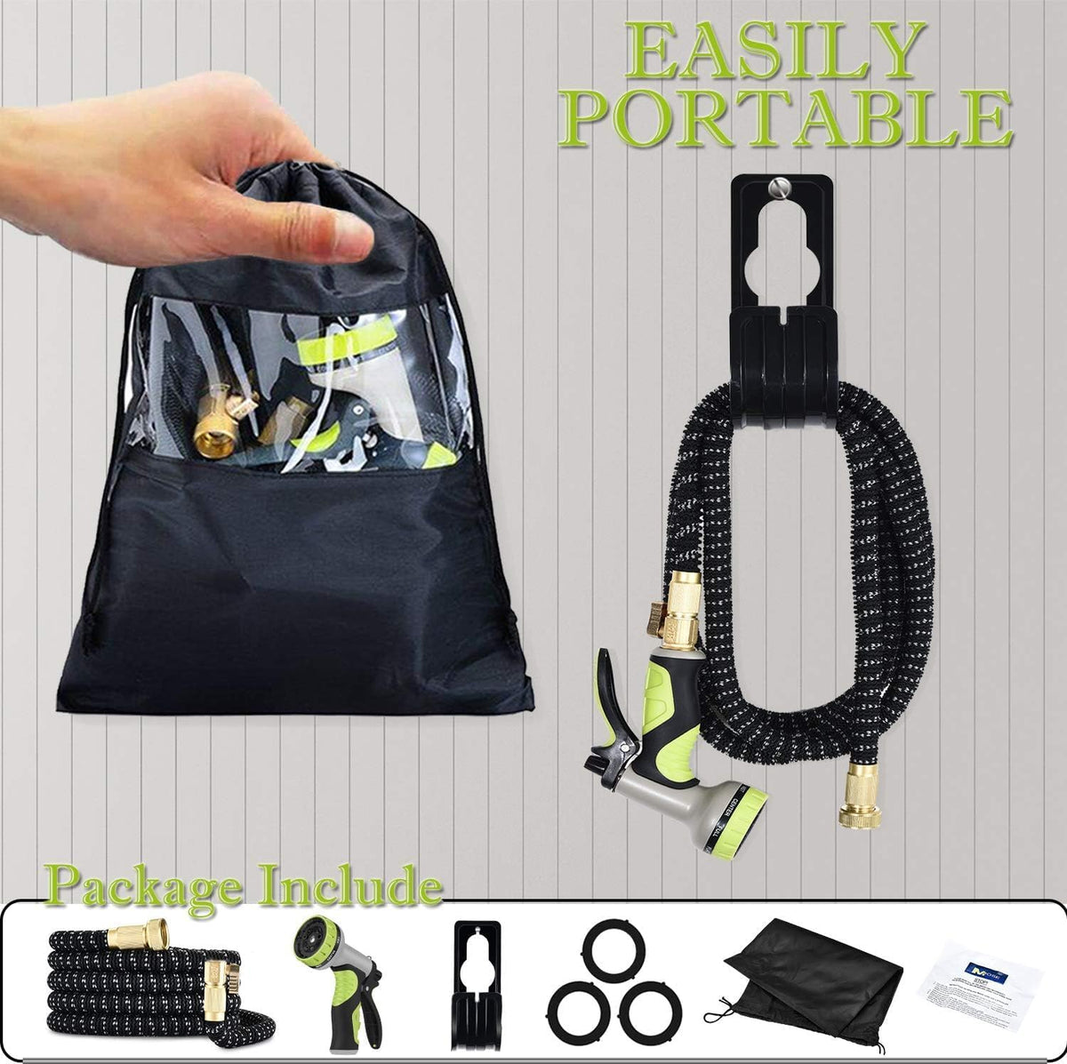 50FT Expandable Garden Hose with 9 Function Nozzle and Solid Brass Fittings Y555