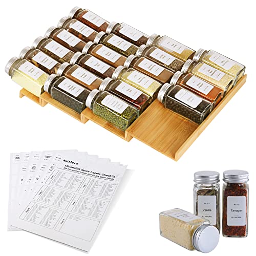 Bamboo 4 Tier Spice Drawer Organizer with 28 Spice Jars G7428