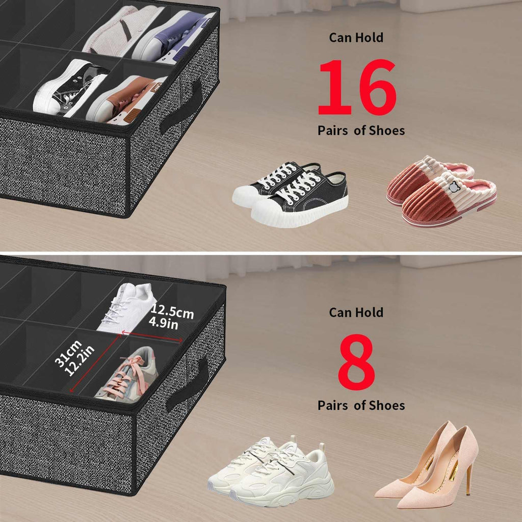 Black Linen-like Underbed Shoe Storage Organizer U8950