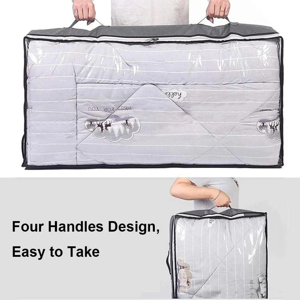 Black 4-Pack Large Underbed Storage Bags with Clear Window and Handles X348