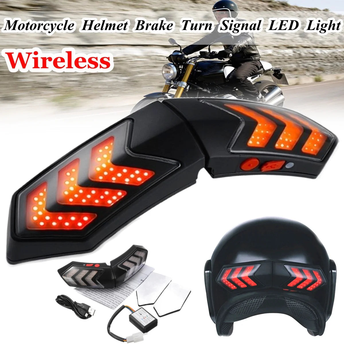 Motorcycle Helmet Wireless LED Safety Brake Stop and Turn Signal Light Indicators I157285