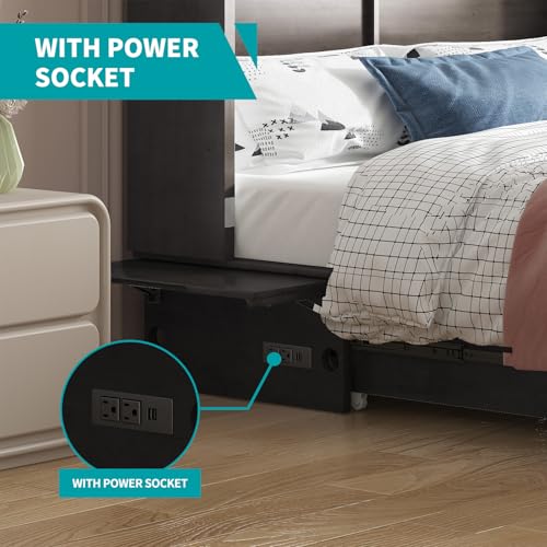 Murphy Bed with USB Charging Station, Memory Foam Queen Size Mattress, Storage Drawer M164818
