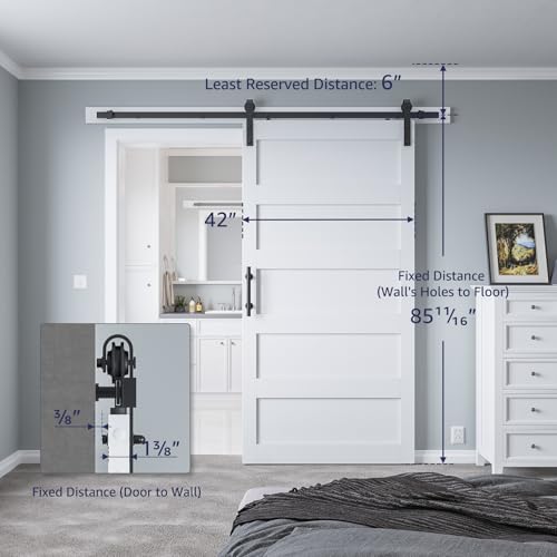 White 5 Panel Sliding Barn Door with 6ft Hardware Kit T48970