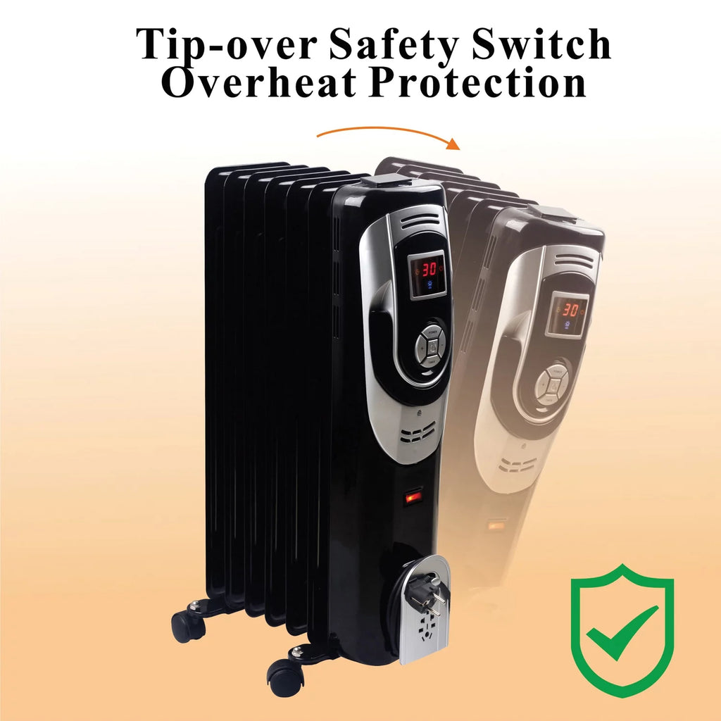 3-Setting 1,500-Max 7-Fin Portable Oil-Filled Radiator Heater with Digital Display F287617