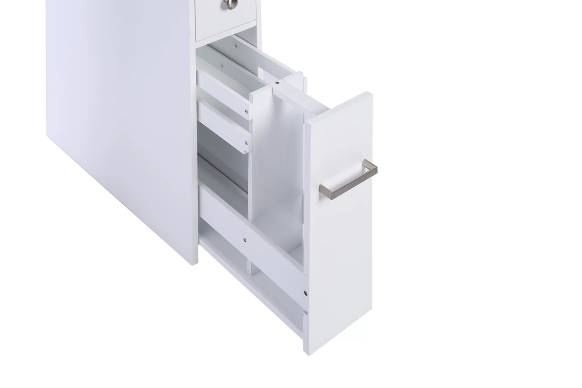 White Slim Bathroom Storage Cabinet with Toilet Paper Holder and Slide Out Drawer T522378