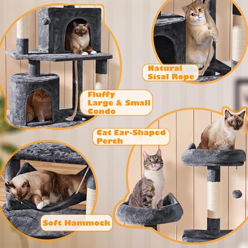 Dark Gray Cat Tree with Platform, Hammock, Scratching Posts L941351