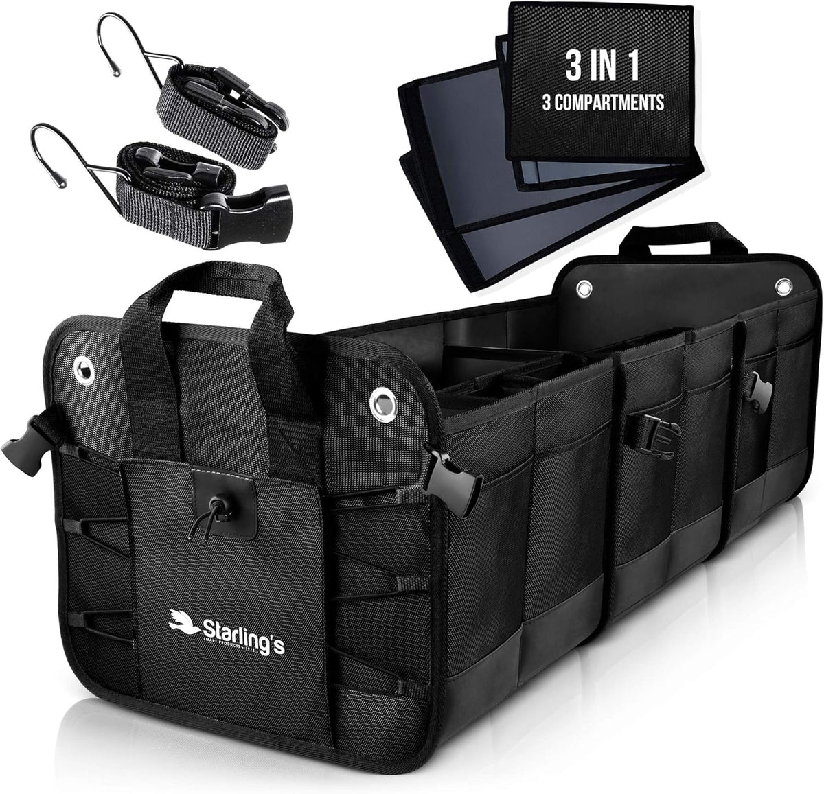 Black 3 Compartments Car Trunk Organizer T840