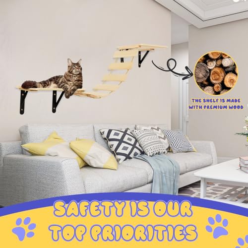Set of 5 Cat Wall Shelves with 2 Cat Food Bowls, 1 Bridge Ladder & 3 Cat Wall Steps B158875