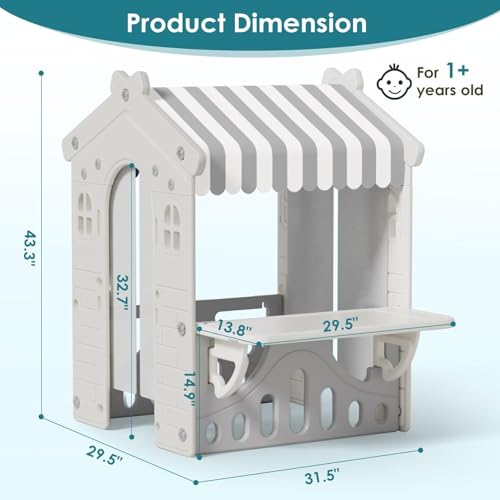 Kids Playhouse with Pretend Play Kitchen Toys Set Beige Gray S561