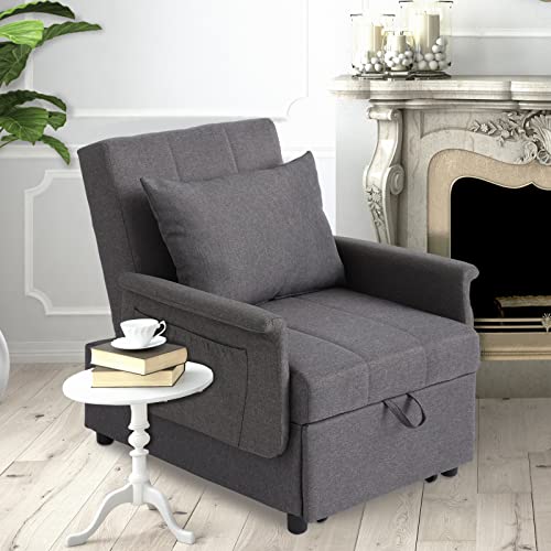 Black 3 in 1 Pull Out Sleeper Sofa Chair with Pillow X42019