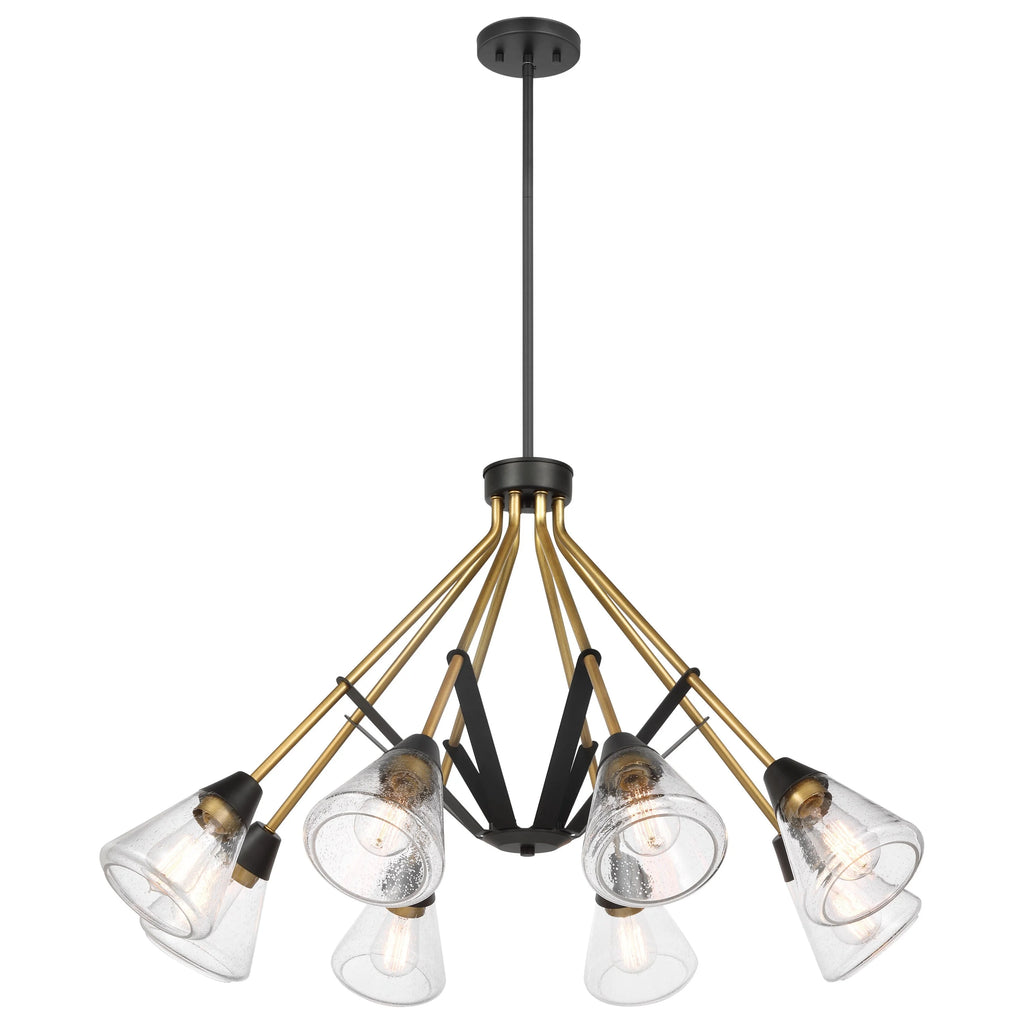 Matte Black 8 Light Chandelier with Clear Seeded Glass N30521