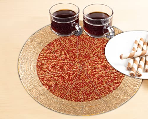 Gold 13 Inch Round Set of 4 Beaded Placemats I61900