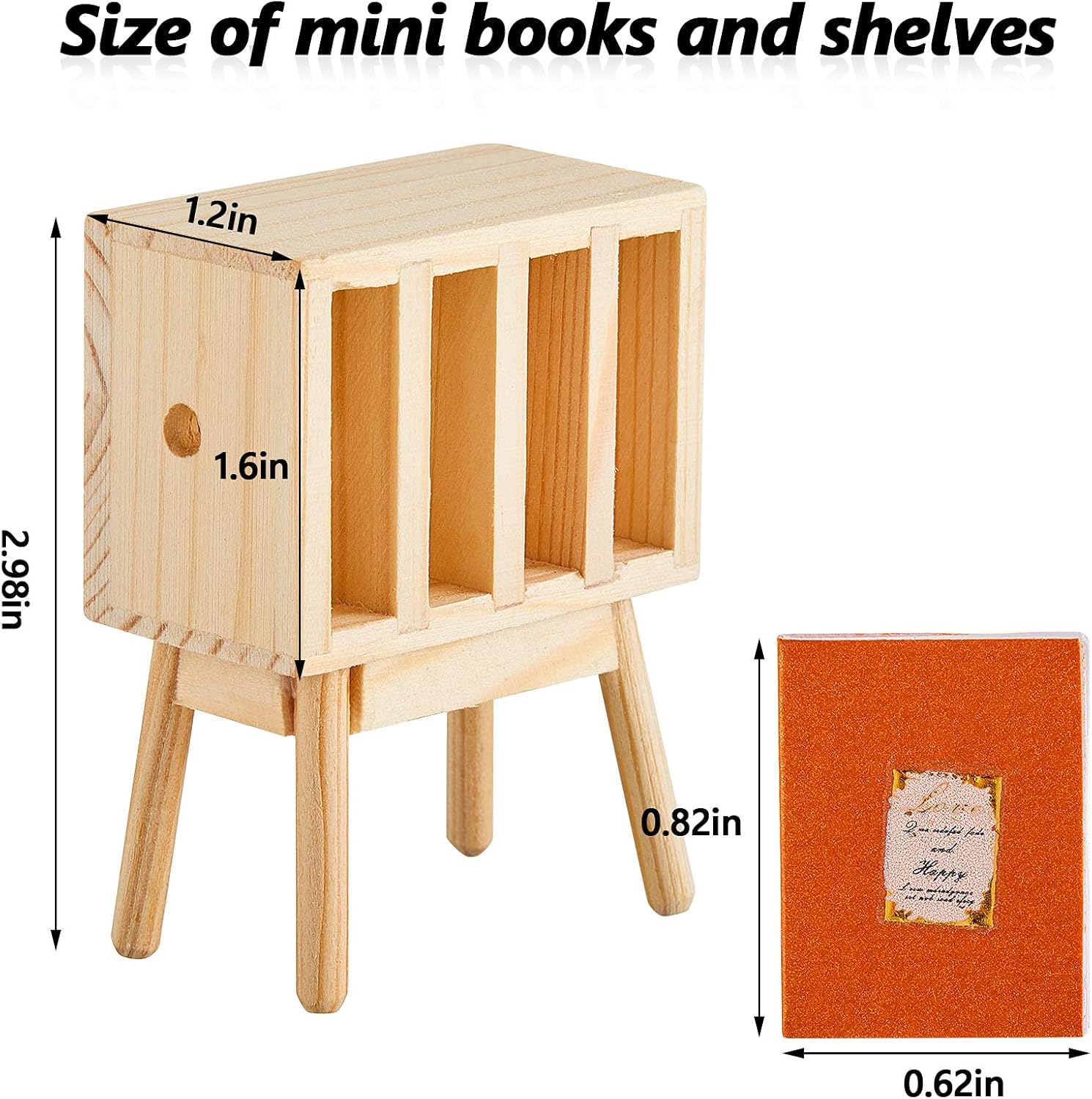 13 Pieces 1:12 Scale Miniature Dollhouse Books with Wooden Rack Bookshelf G6020