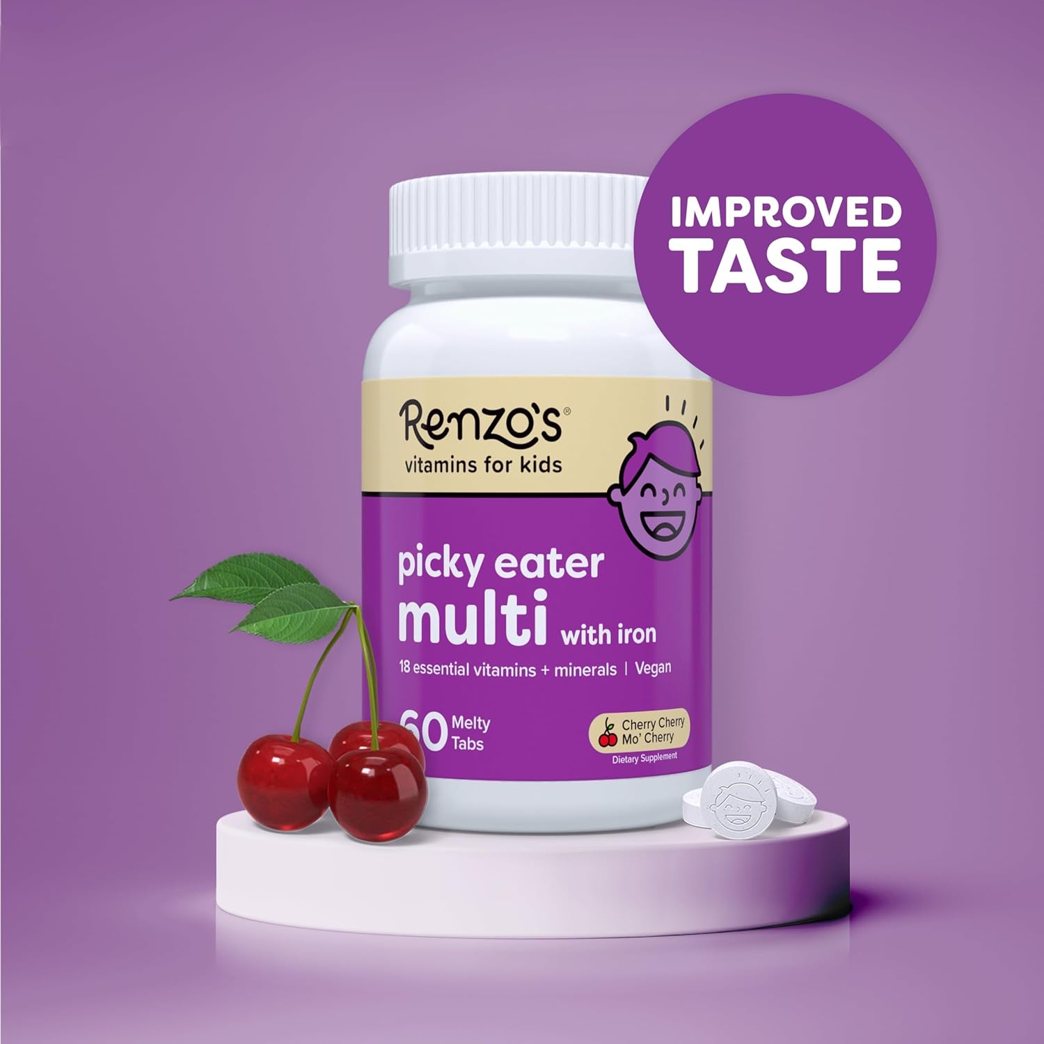 60 Sugar-Free Melty Tabs Kids Multivitamin with Iron Q4823