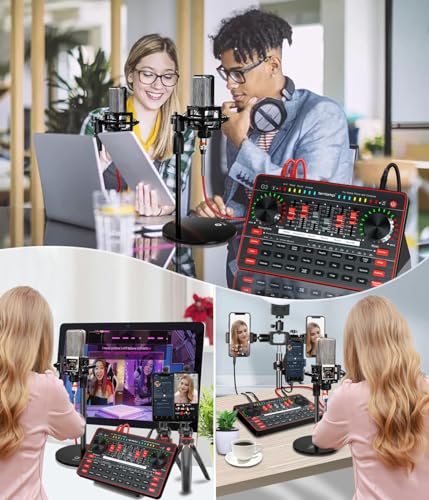 Podcast Microphone Bundle with Audio Mixer, 3.5mm Condenser Microphone, Soundboard with Voice Changer T2333