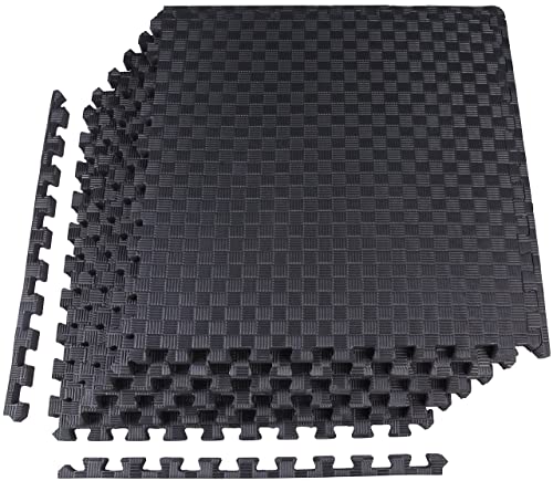 1" Thick EVA Interlocking Foam Gym Flooring Mat, Black (24 Sq Ft) O970102