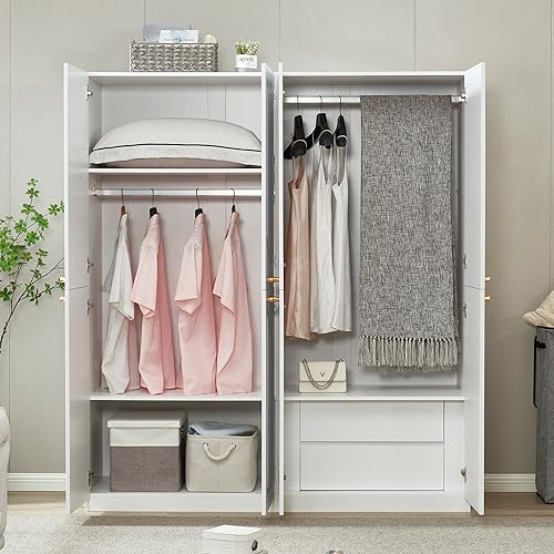 White 4 Door 2 Drawers Wooden Armoire Wardrobe Cabinet K5125