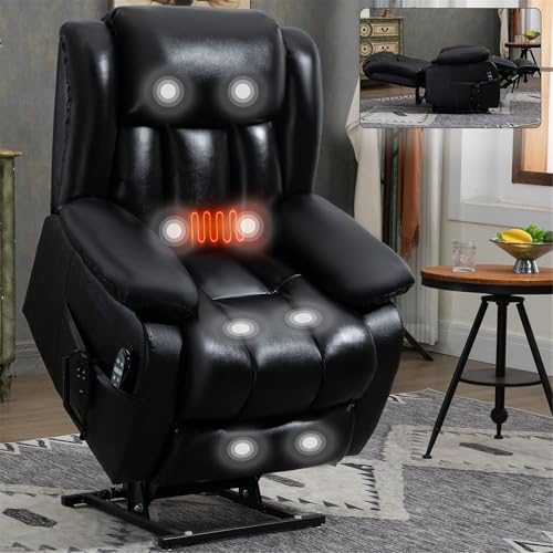 Electric Power Lift Recliner Chair with Genuine Leather Upholstery (Black) V222